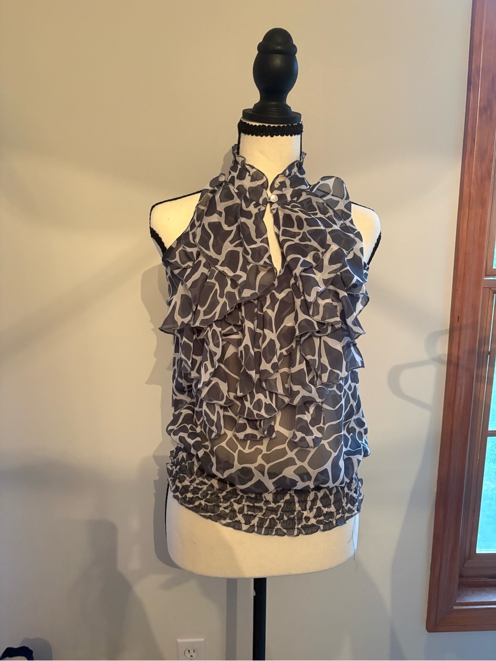 Charlotte Russe Gray and White Ruffled Halter Blouse